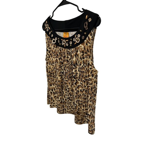Ruby Rd. Petite Sleeveless Animal Print Top Embellished Black Collar Sz PXL - Picture 3 of 10